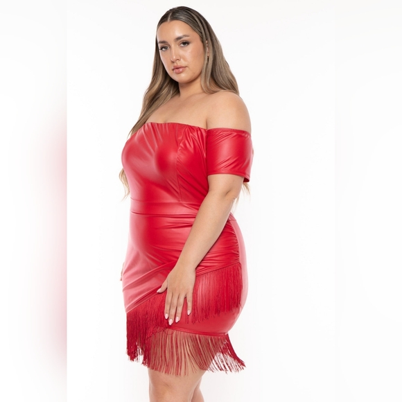 NEW NWOT CurvySense Plus Size Senorita Red Faux Leather Dress - Picture 3 of 7